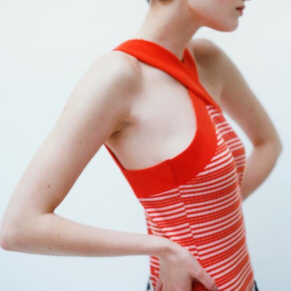 Red and White Striped Halter Bodysuit - Picture 2 of 5